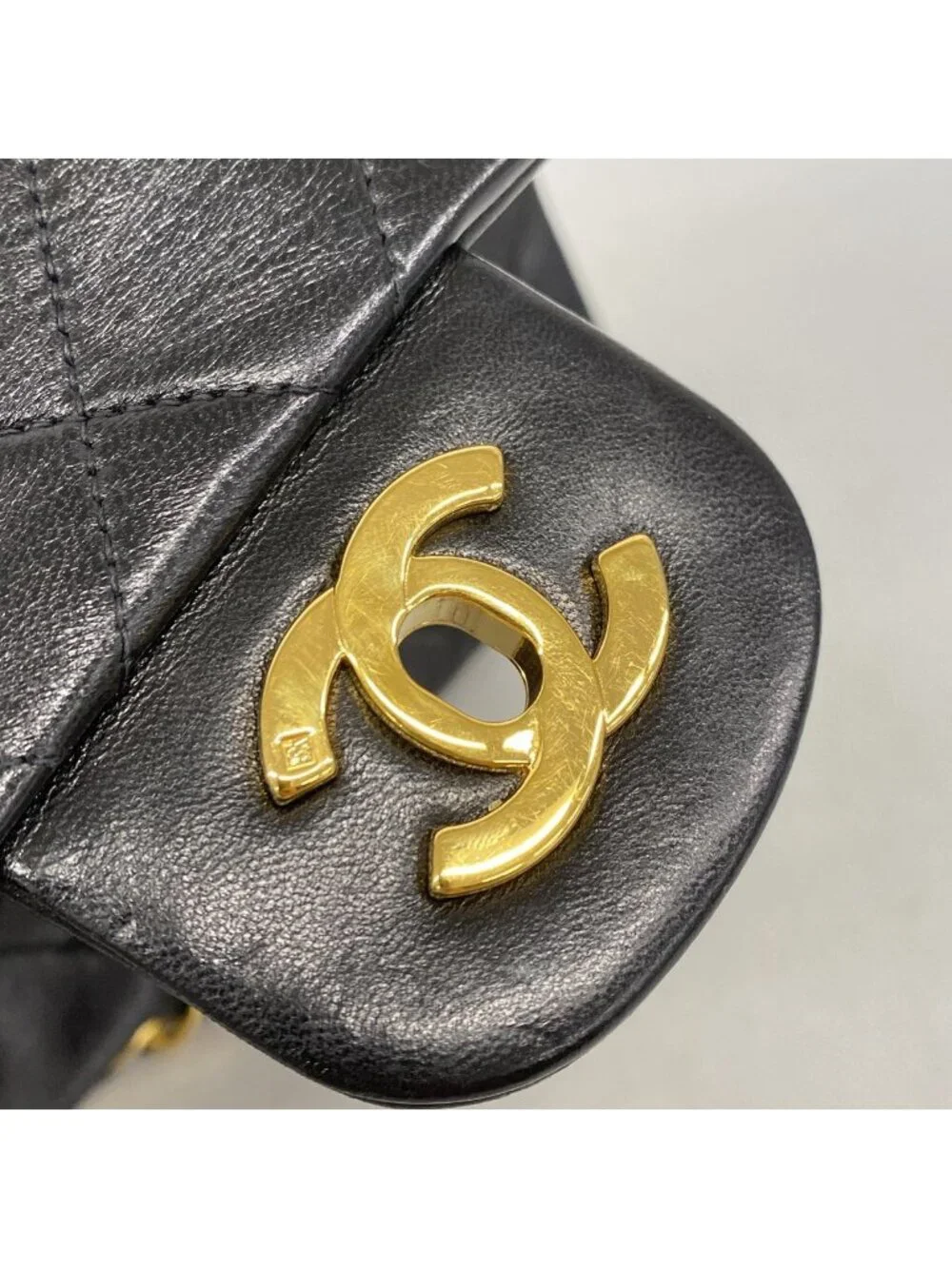 Chanel Shoulder Bag Quilted Lambskin Black Gold